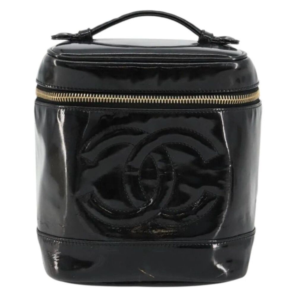 Chanel Vintage Timeless Cosmetic Case Patent Black Patent_Leather Handbag